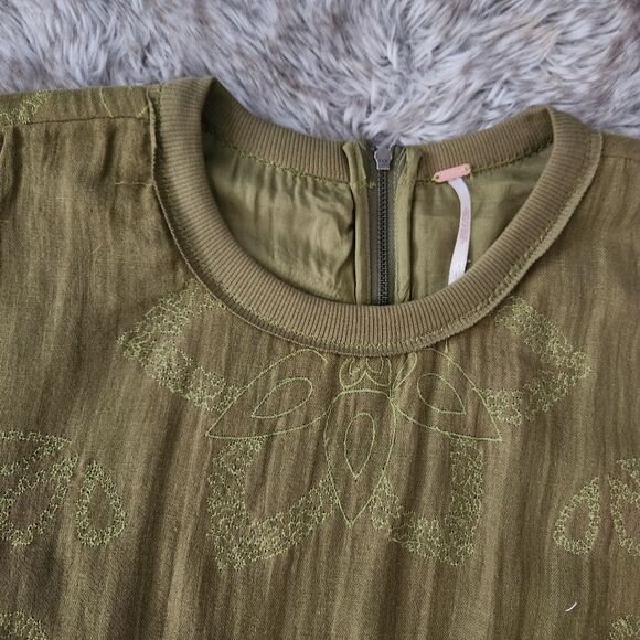 Free People Picking Petals Mini Dress Cardamom Seed Olive Green Women's Large - Picture 8 of 16